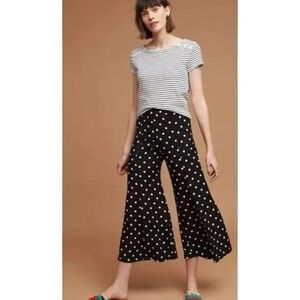 Maeve X Anthropologie Canna Wide Leg Black White Polk Dot Trousers Retro